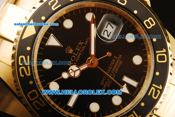 Rolex GMT-Master II Oyster Perpetual Automatic Full Gold with Black Dial and White Round Bearl Marking-Small Calendar - Click Image to Close